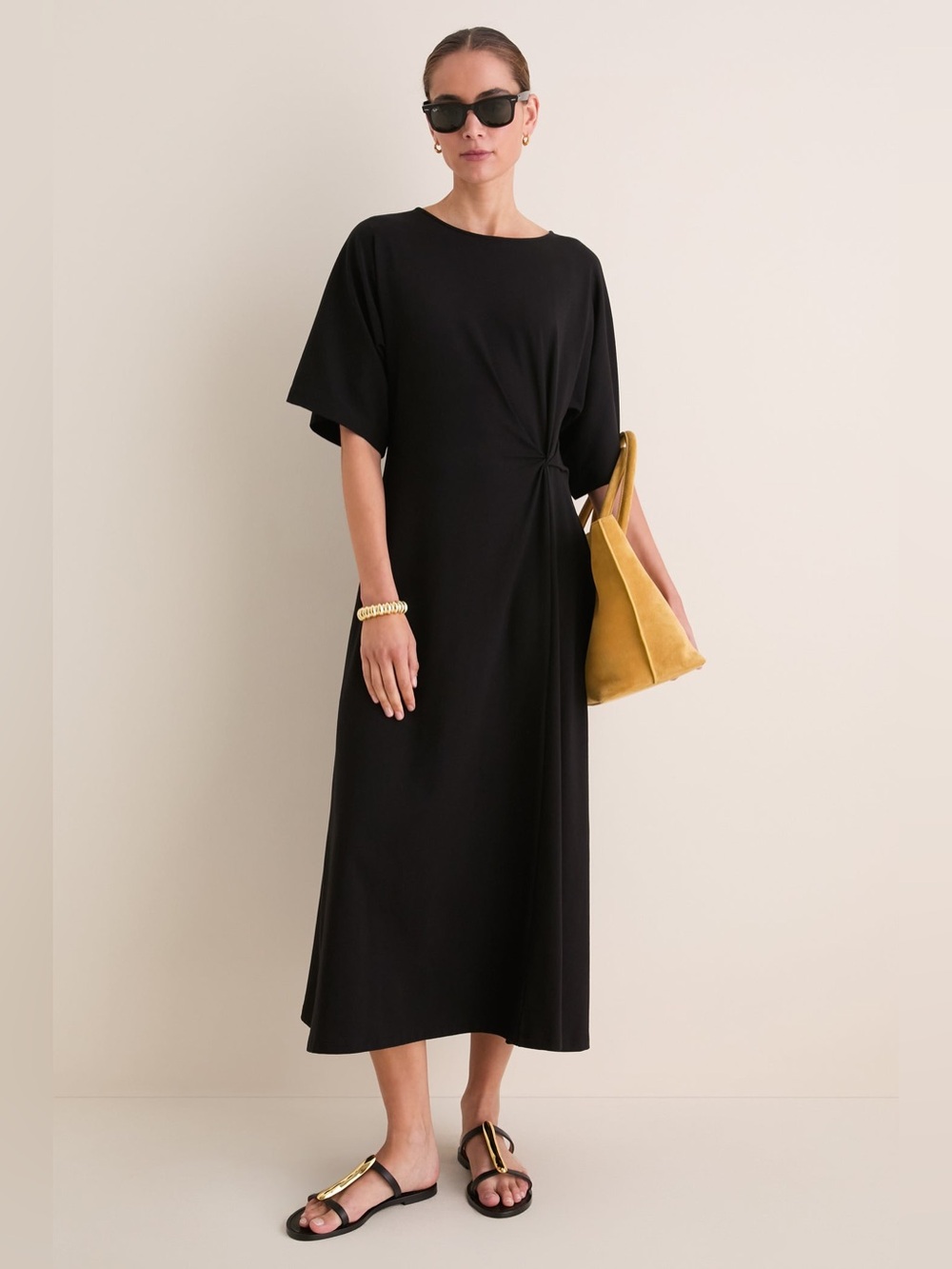 Tuckernuck Black Jersey Lisette Short Sleeve Gathered Waist Midi Dress NWOT